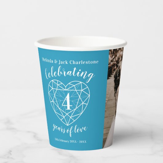 4de Jubileum van het Weddenschap schetst hartfoto  Papieren Bekers (Voorkant)