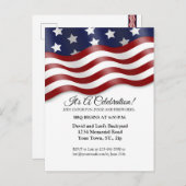 4de juli Uitnodiging Red White Blue Flag Waving (Voorkant / Achterkant)