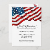 4de juli Uitnodiging Red White Blue Flag Waving (Voorkant / Achterkant)