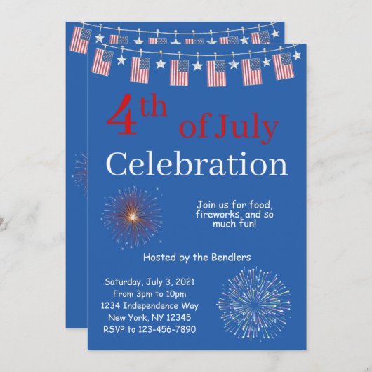 4de juli Uitnodiging tot feestvieren (Voorkant / Achterkant)