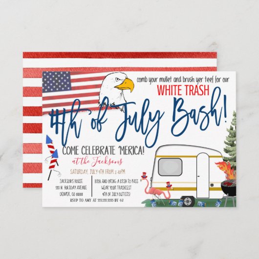 4de juli White Trash Bash Invitation Kaart (Voorkant / Achterkant)