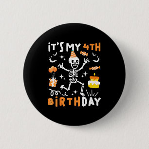 4de verjaardag kinderen grappig skelet 4de verjaar ronde button 5,7 cm