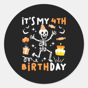 4de verjaardag kinderen grappig skelet 4de verjaar ronde sticker