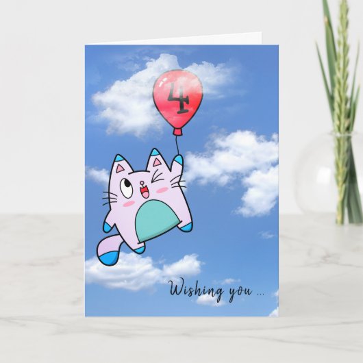 4e anniversaire Chat et carte de ballon (Devant)