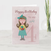4e Anniversaire fille chanter joyeuse carte d'anni (Devant)