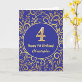 4e anniversaire Marine bleu et or modèle floral (Fleur jaune)