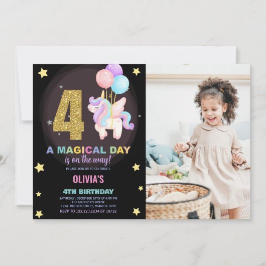 4e anniversaire Unicorn Anniversaire Invitations a (Devant)