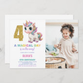 4e anniversaire Unicorn Anniversaire Invitations a (Devant / Derrière)