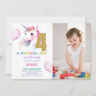 4e anniversaire Unicorn Anniversaire Invitations p