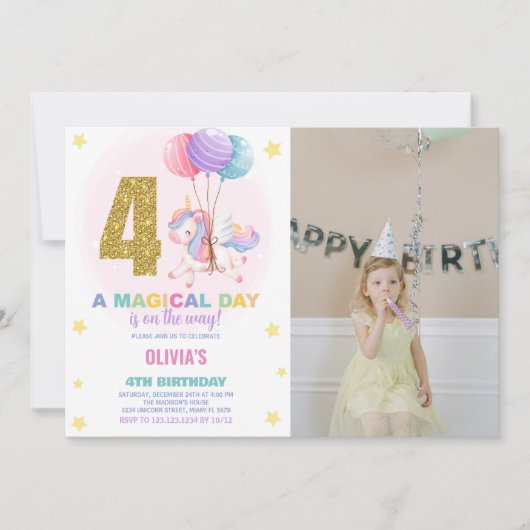 4e anniversaire Unicorn Anniversaire Invitations p (Devant)