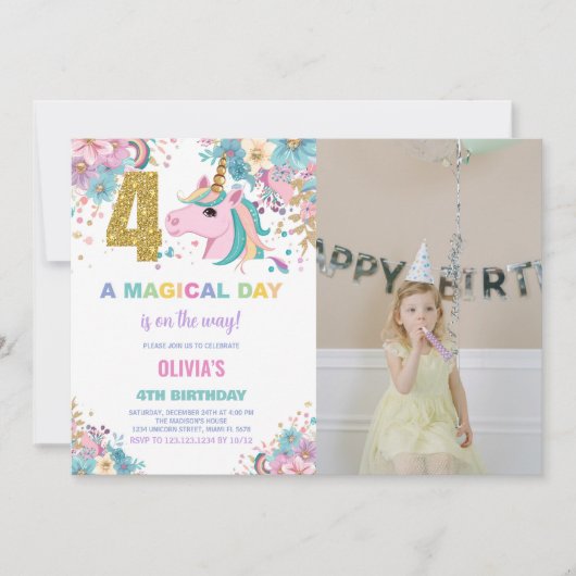 4e anniversaire Unicorn Anniversaire Invitations p (Devant)