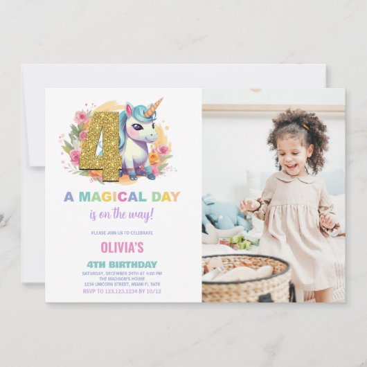 4e anniversaire Unicorn Anniversaire Invitations p (Devant)