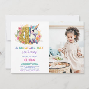 4e anniversaire Unicorn Anniversaire Invitations p