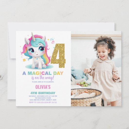 4e anniversaire Unicorn Anniversaire Invitations p (Devant)