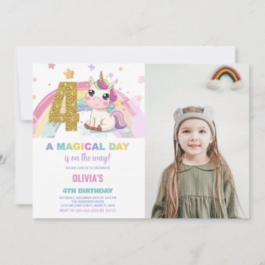 4e anniversaire Unicorn Anniversaire Invitations p (Devant)
