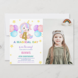 4e anniversaire Unicorn Anniversaire Invitations p
