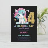 4e anniversaire Unicorn Invitations anniversaire (Debout devant)