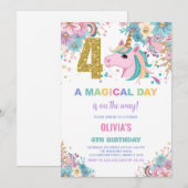4e anniversaire Unicorn Invitations anniversaire (Devant / Derrière)