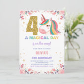 4e anniversaire Unicorn Invitations anniversaire (Debout devant)