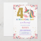 4e anniversaire Unicorn Invitations anniversaire (Devant / Derrière)