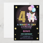 4e anniversaire Unicorn Invitations anniversaire (Devant / Derrière)
