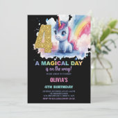 4e anniversaire Unicorn Invitations anniversaire (Debout devant)