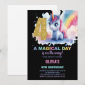 4e anniversaire Unicorn Invitations anniversaire (Devant / Derrière)