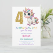 4e anniversaire Unicorn Invitations anniversaire (Debout devant)