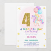 4e anniversaire Unicorn Invitations anniversaire (Devant / Derrière)