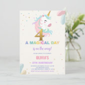 4e anniversaire Unicorn Invitations anniversaire (Debout devant)