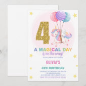 4e anniversaire Unicorn Invitations anniversaire (Devant / Derrière)