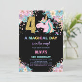 4e anniversaire Unicorn Invitations anniversaire (Debout devant)