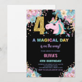 4e anniversaire Unicorn Invitations anniversaire (Devant / Derrière)