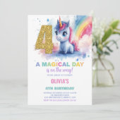 4e anniversaire Unicorn Invitations anniversaire (Debout devant)