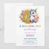 4e anniversaire Unicorn Invitations anniversaire (Devant / Derrière)