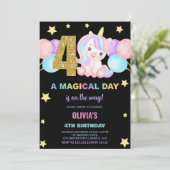 4e anniversaire Unicorn Invitations anniversaire (Debout devant)