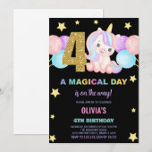 4e anniversaire Unicorn Invitations anniversaire (Devant / Derrière)