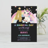4e anniversaire Unicorn Invitations anniversaire (Debout devant)