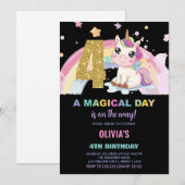 4e anniversaire Unicorn Invitations anniversaire (Devant / Derrière)