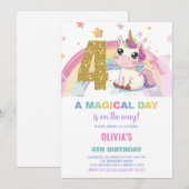 4e anniversaire Unicorn Invitations anniversaire (Devant / Derrière)