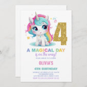 4e anniversaire Unicorn Invitations anniversaire (Devant / Derrière)