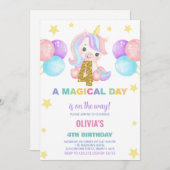 4e anniversaire Unicorn Invitations anniversaire (Devant / Derrière)
