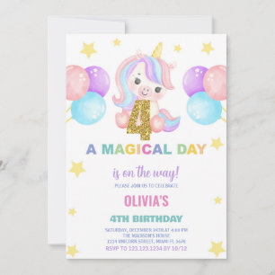 4e anniversaire Unicorn Invitations anniversaire