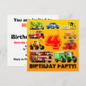 4e Big Truck Birthday Party Kaart (Voorkant / Achterkant)