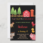 4e Black Red Farm Animaux Invitations d'anniversai (Devant)