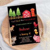 4e Black Red Farm Animaux Invitations d'anniversai