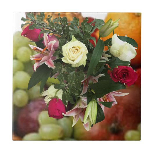 4e bruiloft Jubileum Fruit and Flowers Tegeltje (Voorkant)