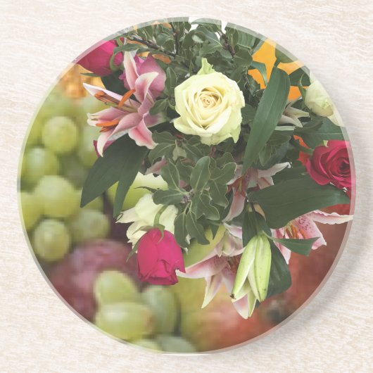 4e bruiloft Jubileum Fruit and Flowers Zandsteen Onderzetter (Voorkant)