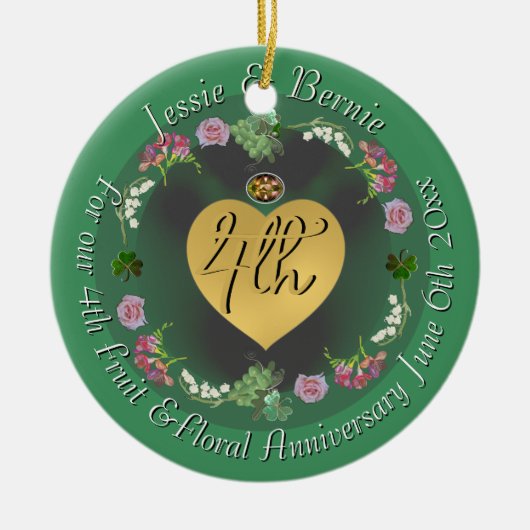 4e bruiloft Jubileum Fruit Floral Foto Keramisch Ornament (Voorkant)