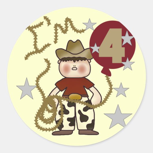 4e Cowboy Verjaardag Tshirts en geschenken Ronde Sticker (Voorkant)